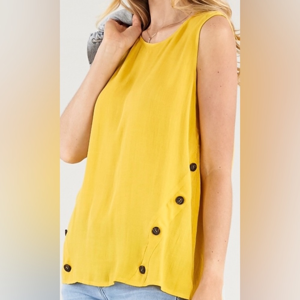 Adorable yellow tank with button detail. Multiple sizes